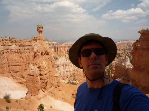 Self portrait with hoodoo, Navajo Trail, Bryce Canyon National Park, UT