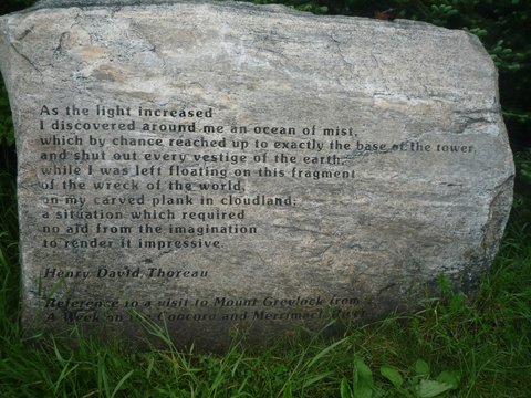 Stone engraved with quotation from Henry David Thoreau, Mt. Greylock, MA