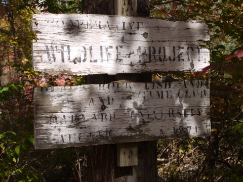 Ancient sign on Highline Trail, Black Rock Forest, Orange County, New York