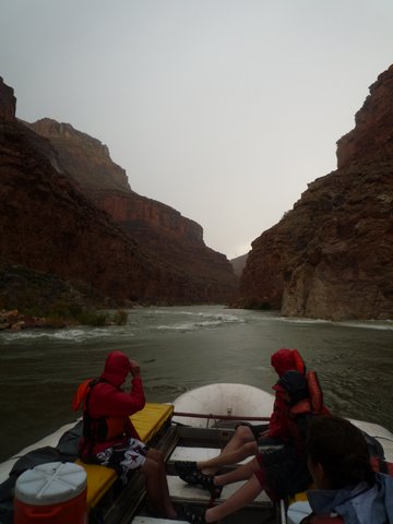 Donning Rain Jackets, Colorado River, Grand Canyon