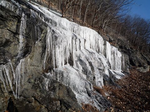 Icicles on rock face