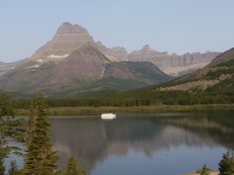 "Chief Two Guns" on Swiftcurrent Lake, Glacier National Park, Montana