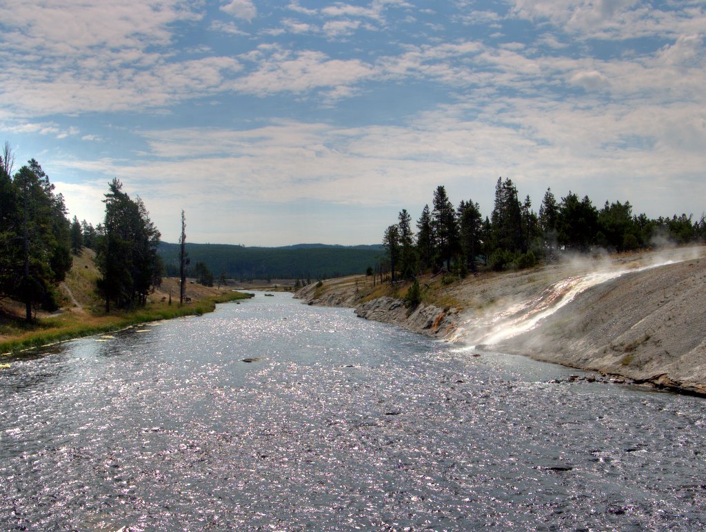 Hot Spring Runoff into Firehole River, Midway Geyser Basin, Yellowstone National Park, Wyoming