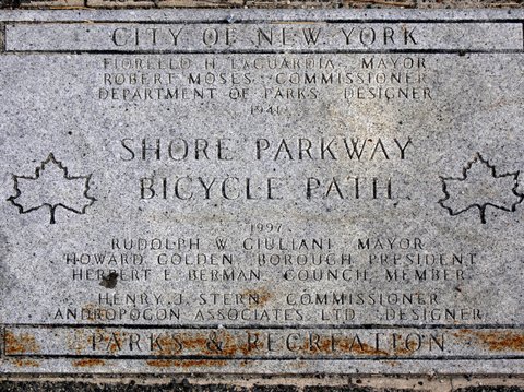 Dedication plaque of Shore Parkway Bicycle Path, Brooklyn, Kings County, New York