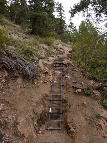Ladder at washed-out area on Saddle Rock trail, Boulder Mountain Park, Boulder, Colorado