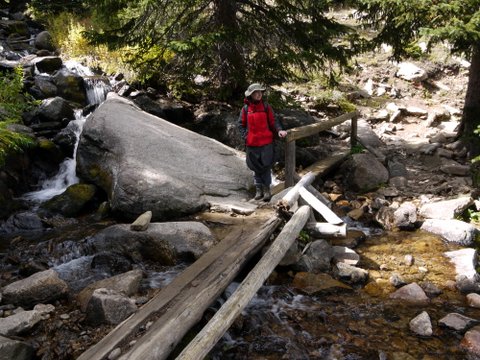 Batya crossing Alpine Creek, Rocky Mountain National Park, Colorado