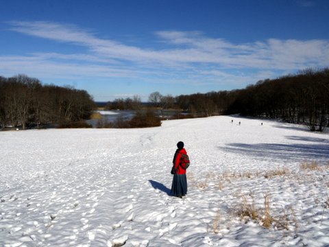 Hiking down toward the Fresh Pond, Caumsett State Historic Park Preserve, Suffolk County, New York