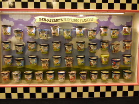 Ice cream selection, Ben & Jerry's Factory, Waterbury, Washington County, Vermont