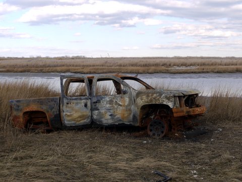 Burned truck, Marine Park, Brooklyn (Kings County), New York
