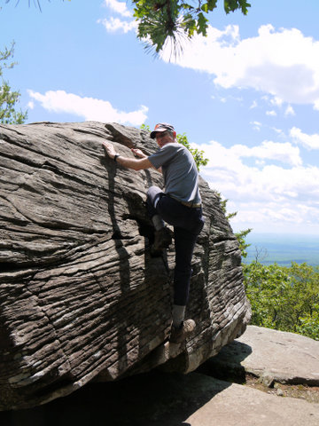 Charlie climbs Boulder Rock, Kaaterskill Wild Forest, Greene County, New York
