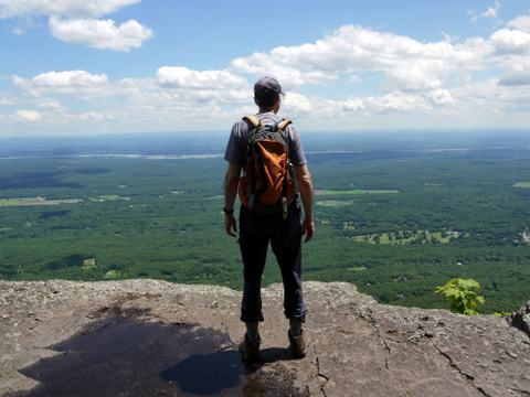 Charlie enjoying view of Hudson River Valley, Kaaterskill Wild Forest, Greene County, New York