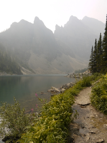 Trail on northern side of Lake Agnes, Banff National Park, Alberta, Canada