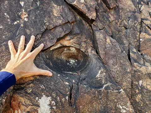 Strange indentation in rock, Phoenix Mountain Preserve, Phoenix, Arizona