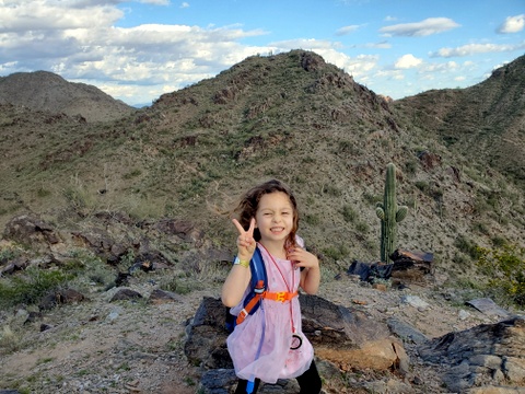 Celebrating a Daddy-Daughter hike, Phoenix Mountain Preserve, Phoenix, Arizona